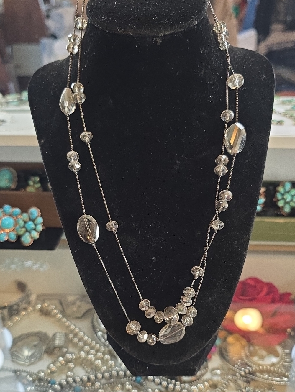 Maurices Clear Crystal Layered Necklace 38"